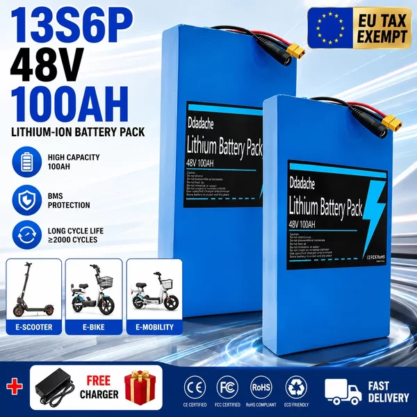 2026 18650 Akkupack 13S6P Lithium-Akkupack 48V 100Ah 2000W Citycoco Roller-Akkus mit integriertem 50A BMS und anpassbarem Stecker