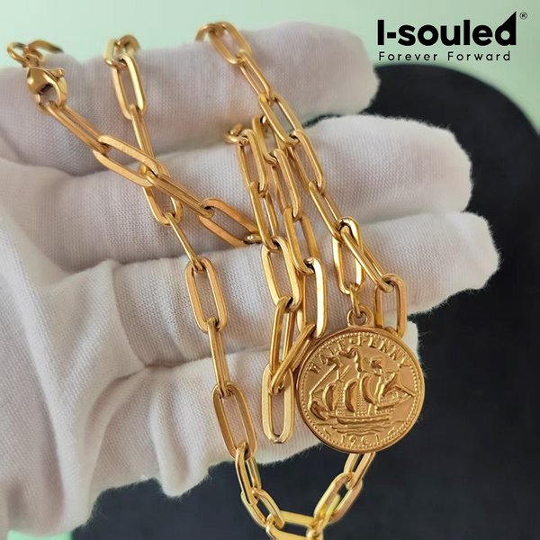Collier chaîne en forme de trombone plaqué or titane 5MM pour femme – Hypoallergénique, résistant au ternissement, large déclaration de mode
