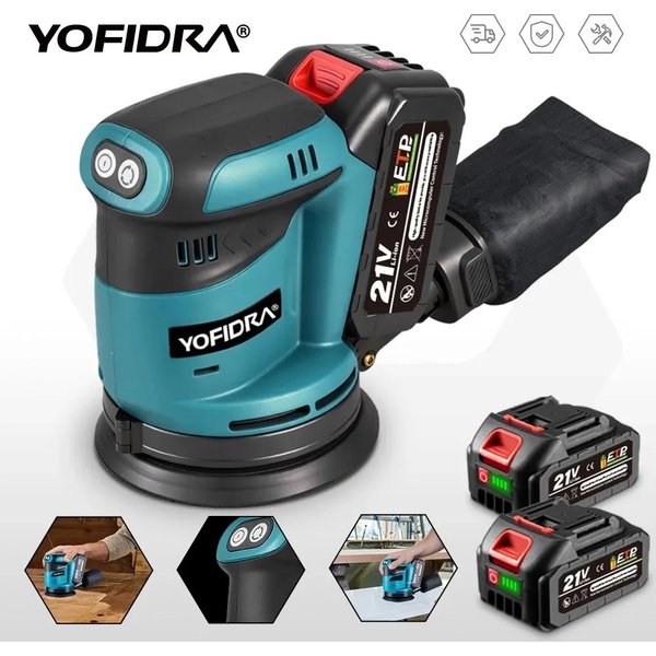 YOFIDRA 125mm Elektrischer Exzenterschleifer mit 3 Geschwindigkeitsstufen, wiederaufladbarer Polier- und Schleifmaschine für Makita 18V Akku.