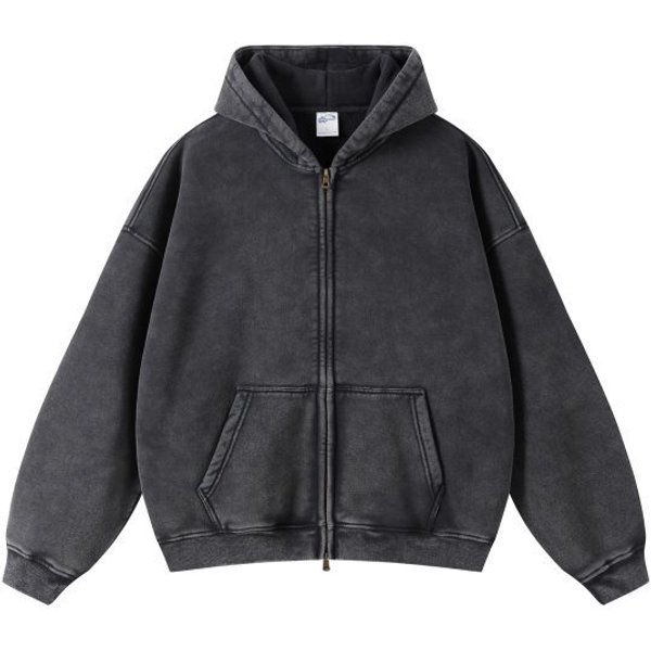 Printemps automne nouvelle mode hommes décontracté à la mode en vrac couleur unie ciré sweat à capuche américain fermeture éclair lavé Vintage manteau mâle