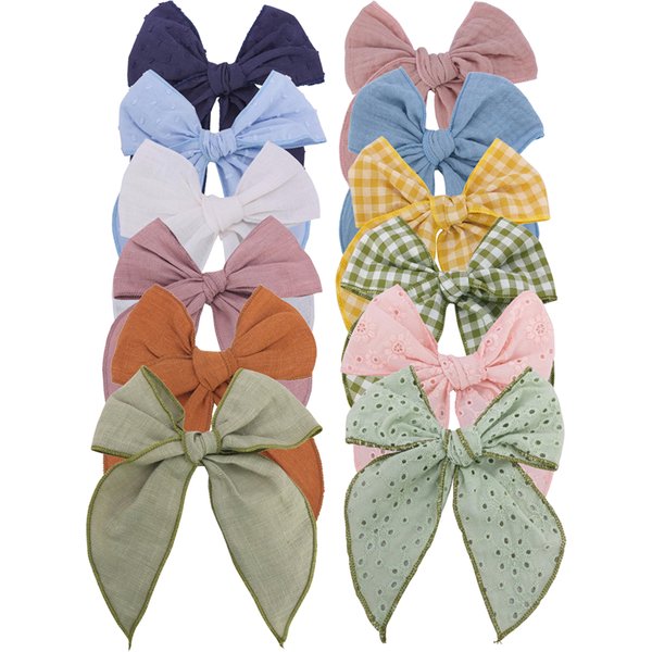 Fable Bow Hair Clips for Baby Girls Women Hemmed Hairbow Large Tails Embroidered Hair Bows Accessories Hairgrips