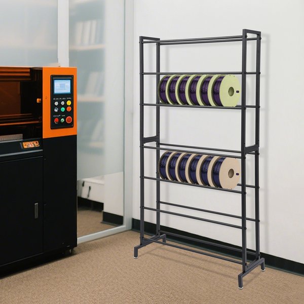 7-stufiger vertikaler Stahlständer für 3D-Drucker-Filamentspulen, 84x33x165cm, schwarz, freistehender Filament-Organizer mit verstellbaren Anti-Rutsch-Fußpolstern für Werkstatt, Studio, Büro