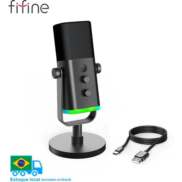 FIFINE Microphone dynamique USB/XLR avec contrôle RGB/prise casque/muet, micro pour enregistrement de jeu sur PC Streaming AmpliGame-AM8