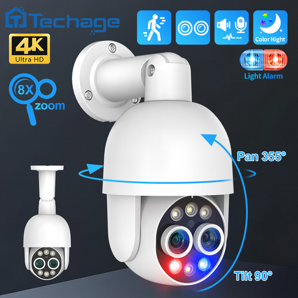Techage 4K 8MP PTZ PoE CCTV-Kamera mit Doppellinse, 8-fach Hybrid-Zoom, Humanoider Auto-Tracking, Farbige Nachtsicht, Sicherheitsüberwachung