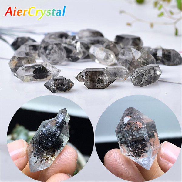 Natürliche Herkimer Diamant Schwarz Kristall Mineral Energie Raw Stein Reiki Healing Edelsteine Power Home Ornament Wächter Stein 1-10g