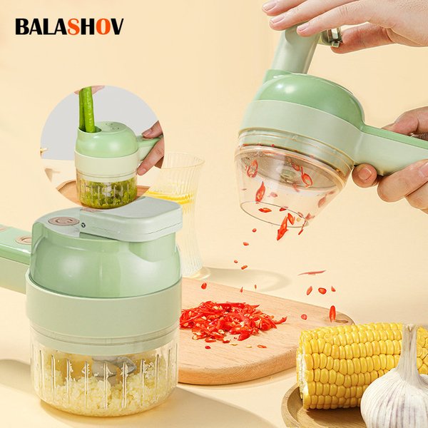 4In1 Elektrische Gemüse Cutter Set Handheld Drahtlose Elektrische Knoblauch Stampfer Lebensmittel Chopper Fleischwolf Maschine Lebensmittel Peel Scheibe