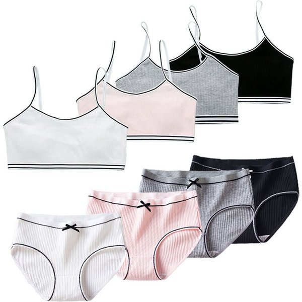 Girls Training Bras Panties Solid Kids Cotton Underwear Sets Teens Students Bra Vest and Panties Wireless Girls Cotton Bra 8-16Y