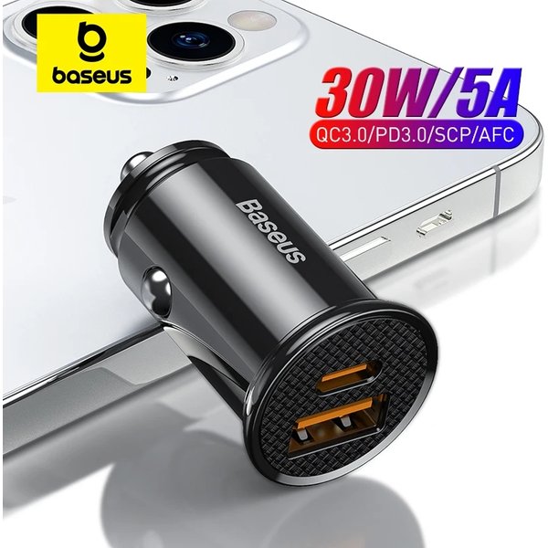 Bas192.- Chargeur de voiture USB 30W, charge rapide 4.0 3.0 FCP SCP USB PD pour Xiaomi iPhone16 15 14 Pro Max
