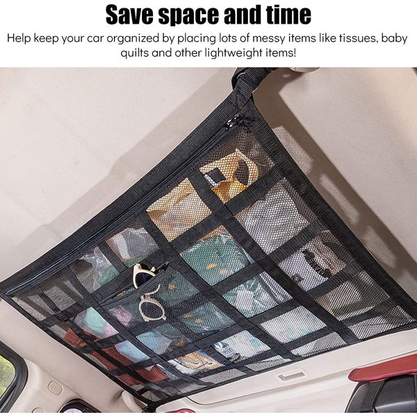Car Strong Net Bag Load-Bearing Mesh Car Roof Storage Capacity Car Ceiling Auto Accessories Organizer Large Journey Space Saving