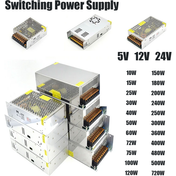 Alimentation à découpage 5V 12V DC, 24V AC 110V - 220V 5A 10A 15A 20A 25A 30A 40A 50A SMPS pour moteur de vidéosurveillance à bande LED