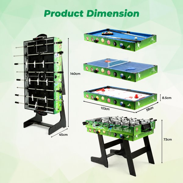 4-in-1 Multifunktions-Spieltisch, Klappbarer Tischfußball, Multifunktionaler Sporttisch für Tischfußball/Billard/Tischtennis/Hockey, Geeignet für Erwachsene und Kinder, Familienspaß
