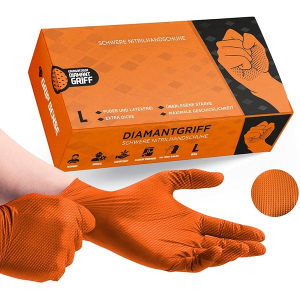 Gants en Nitrile industriel Orange robuste, jetables, 8mil, surélevés, Texture diamant, gants de sécurité pour tatouage mécanique, 10/50 pièces