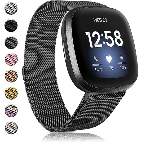 Milanaise-Armband für Fitbit Versa 4 3 Band Sense/Lite Magnetschlaufe-Armband, Edelstahl-Metallarmband, Fitbit Versa 2-Band