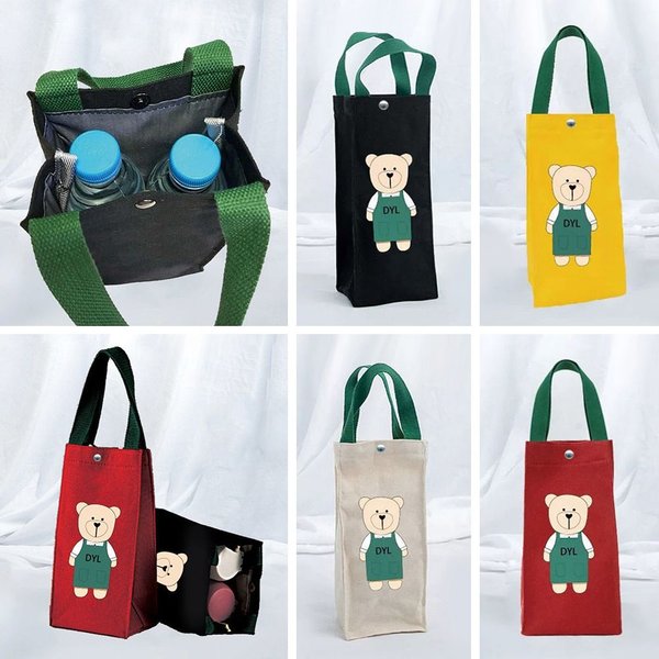 1PC Nette Bär Tragbare Wasser Flasche Handtasche Isolierte Tasse Abdeckung Halter Hand Tragen Camping Tasse Tasche Leinwand Gedruckt Regenschirm tasche