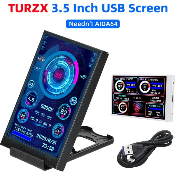 3,5-Zoll-IPS-Typ-C-Sekundärbildschirm für Computer, CPU, GPU, RAM, HDD-Display, 320 x 480, USB-LCD-Monitor, frei AIDA64 Windows 10 11