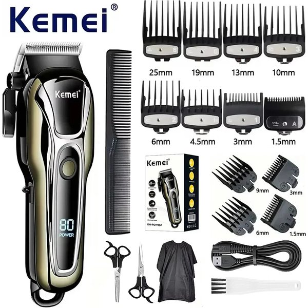 Kemei PG1990A Rechargeable Hair Clipper or Limit Combs Professional Cordless Men Hair Trimmer Men's Hair Cutting Machine Barber