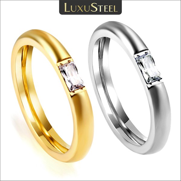 LUXUSTEEL Delicate White Cubic Zircon Rings For Women Gold Plated Silver Color Stainless Steel Square Crystal Stone Jewelry Gift