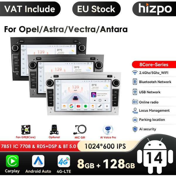 Autoradio Android 2 Din, 4G, Carplay, GPS, lecteur pour voiture Opel Astra H, J, 2004, Vectra, SachAntara, Zafira, Corsa, C, D, Vivaro, Meriva, Veda