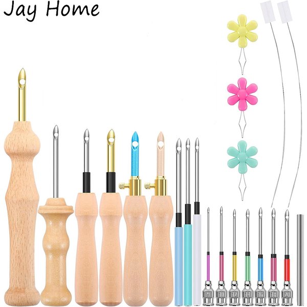 Kits d'aiguilles à poinçonner pour broderie, 13 pièces, manche en bois, stylo à broder, outil d'accrochage pour bricolage, couture, embellissement artisanal