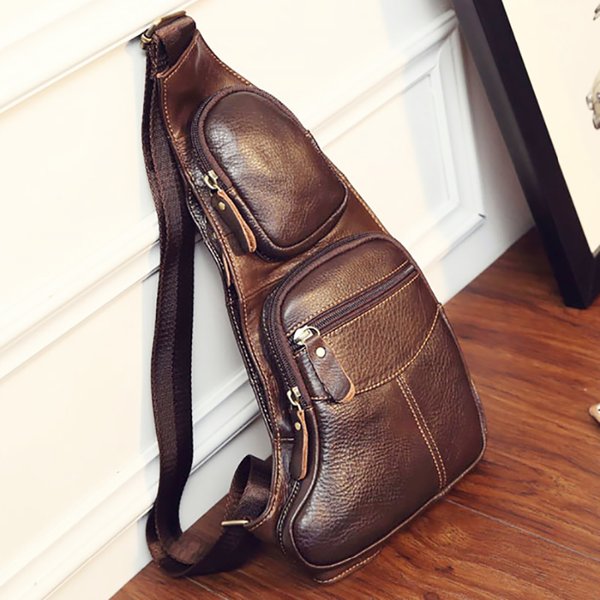 Neue Männer Aus Echtem Leder Rindsleder Vintage Schlinge Einzel Brust Zurück Tag Pack Reise Berühmte Casual Kreuz Körper Messenger Schulter Tasche