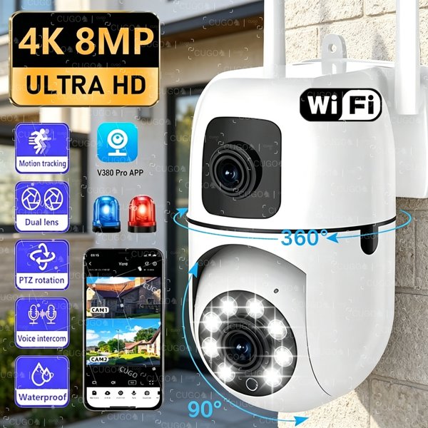 Caméra de surveillance WIFI 8MP à double objectif et double écran, caméras IP 5MP sans fil avec suivi automatique, vision nocturne couleur, zoom 10X, caméra HD