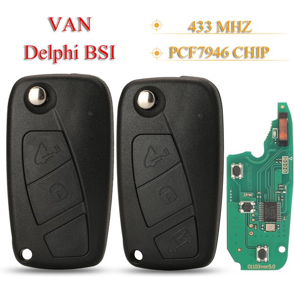Jingyuqin Klappbarer Fernbedienungs-Autoschlüssel für VAN Fiat Fiorino 500 Doblo Grande Punto Punto Evo Punto Qubo 2/3 Tasten 433MHz PCF7946 Delphi BSI