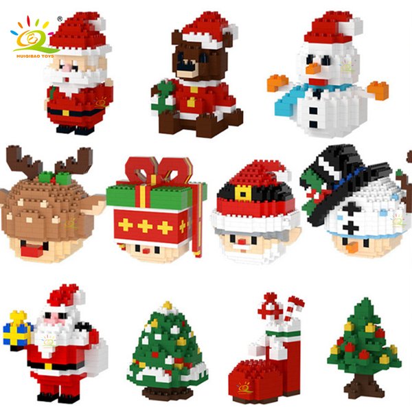 HUIQIBAO Mini Blocks Christmas Santa Claus Model Micro Bricks Building Block Toy For Kids Snowman Children's Toy Christmas Gift