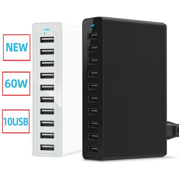 60W 10-Port-USB-Ladegerät für iPhone iPad Kindle Samsung Xiaomi Ladestation Dock Multi-USB-Ladegerät Desktop-Handy-Ladegerät