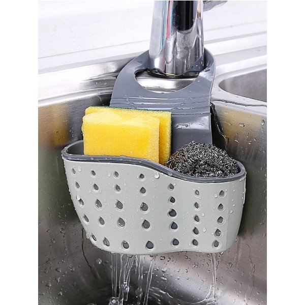 1pc Sink Faucet Drain Basket Hanging Bag Without Punching Adjustable Kitchen Dishwashing Sponge Storage Rack