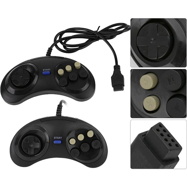 Klassischer Kabelgebundener Spielcontroller mit 6 Tasten für 16-Bit SEGA MD2 PC MAC Mega Drive Gaming-Zubehör Universelle Fernbedienung