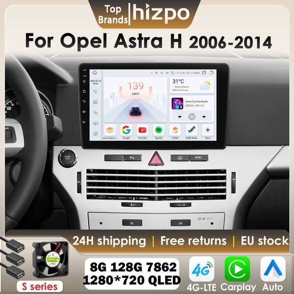 Radio samochodowe Hizpo 8G 128G 2Din Android 14 do Opel Astra H 2006 - 2014 AI Car Multimedia GPS 4G BT DSP Carplay 360Camera UIS7862