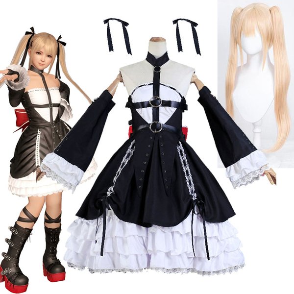 Dead or Alive Marie Rose Cosplay Kostüm Lolita Kleider Gothic Damen Dienstmädchen Outfits Karneval Halloween Rose Perücken Kopfbedeckung
