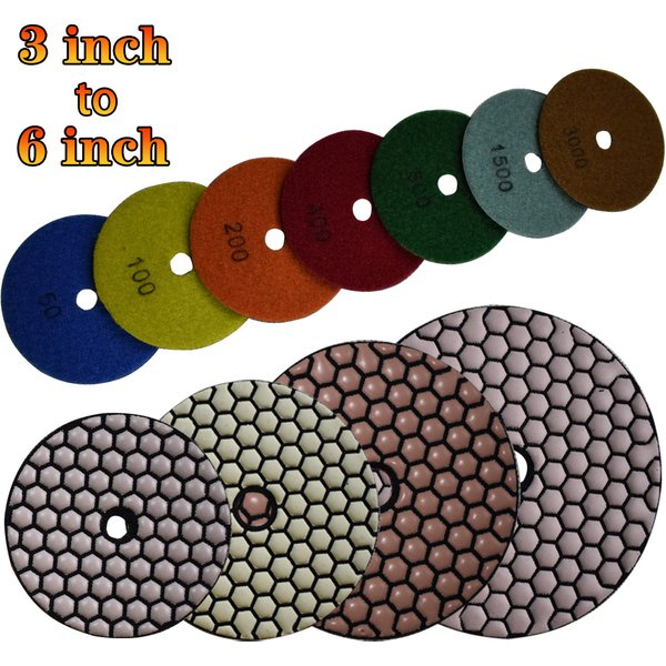 Tampons de polissage diamant 3 "4" 5 "6", disque de polissage sec et humide pour le ponçage du marbre, du granit, du béton, ensemble de meulage abrasif 80mm-150mm