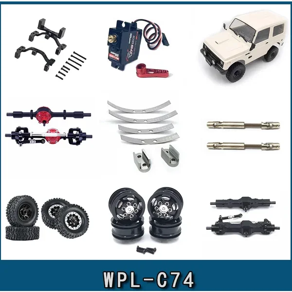 Naughty Dragon WPL C74 Jimny – metalowa oś przednia i tylna, wał napędowy, piasta koła, mechanizm kierowniczy – akcesoria do modyfikacji modelu RC.