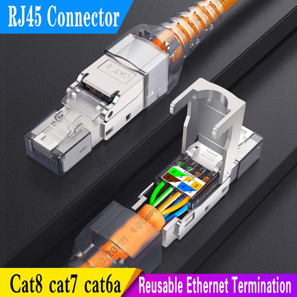 Connecteur RJ45 CAT8 STP, connecteur modulaire de terminaison Ethernet réutilisable, blindé, en alliage de zinc, connecteur de terminaison sur site CAT7 CAT6A