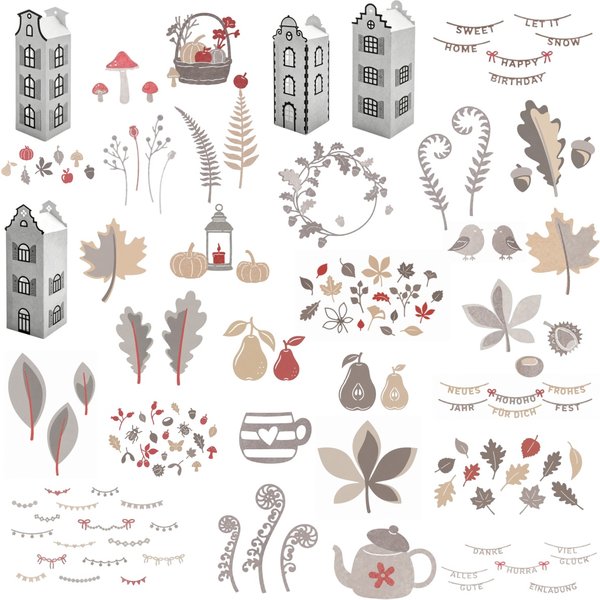 2026 Neu eingetroffen: Herbst-Thema Metall-Stanzformen mit Blättern, Kürbissen, Pilzen, Häusern und deutschen Motiven für DIY-Scrapbooking