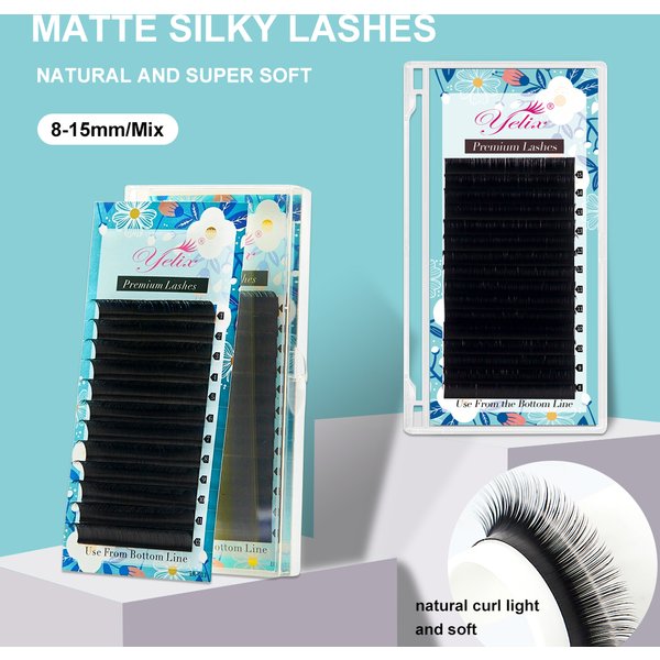 Yelix Matte False Eyelashes Individual Mink High Quality 0.07mm Silk Eye Lashes Russian Volume Eyelash Extension Supplies