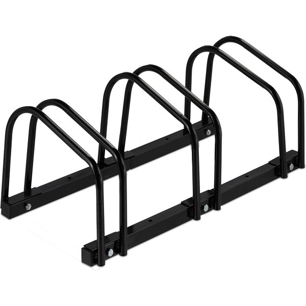 Fahrradständer, platzsparend, für 3 Fahrräder, pulverbeschichteter Stahl, schwarz, 27 x 67,5 x 33 cm, Bodenparker, Reihenparker, Relaxdays