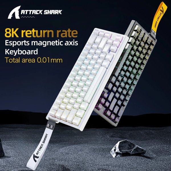 Clavier de jeu magnétique mécanique filaire ATTACK SHARK X68 He/F68 pour le gaming professionnel, déclenchement rapide 0,01 mm, 8000 Hz, taux de 128K