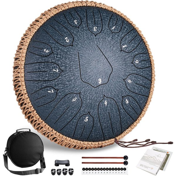 Hluru tambour de musique 15 Notes Glucophone tambour à langue en acier 13 pouces 15 Notes ton D tambour éthéré Instruments de musique à Percussion