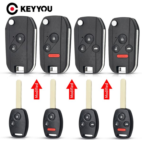 KEYYOU 1 pièces/3/4BTN modifié Filp coque de clé à distance pour Honda Fit CRV Civic Insight Ridgeline HRV Jazz ACCORD 2003-2013