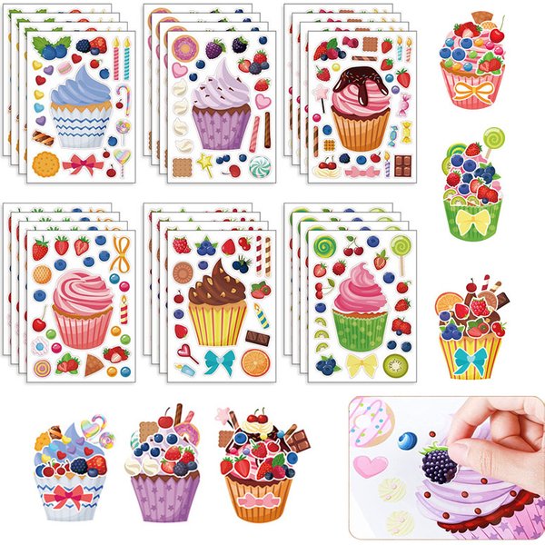 Feuilles d'autocollants pour faire des cupcakes pour enfants, créez votre propre cupcake, autocollants de Puzzle, cadeaux d'anniversaire pour enfants, décalcomanies de fête M