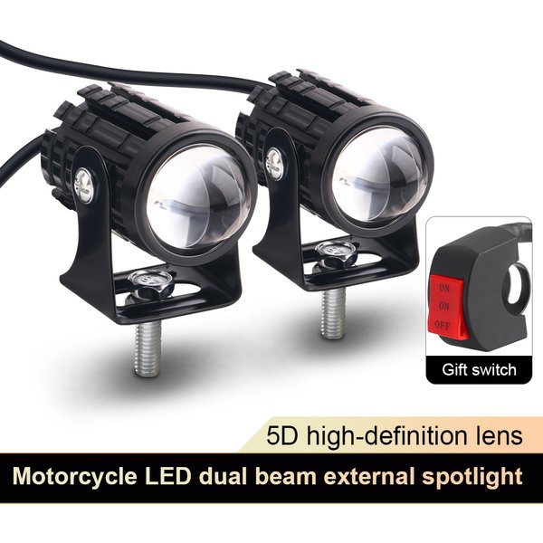 2 Stück Motorrad-Scheinwerfer, LED-Linsen, Zusatz-Frontbeleuchtung, Entdecker, Motorrad, Autozubehör, zweifarbig, Weiß, Gelb, 12 V