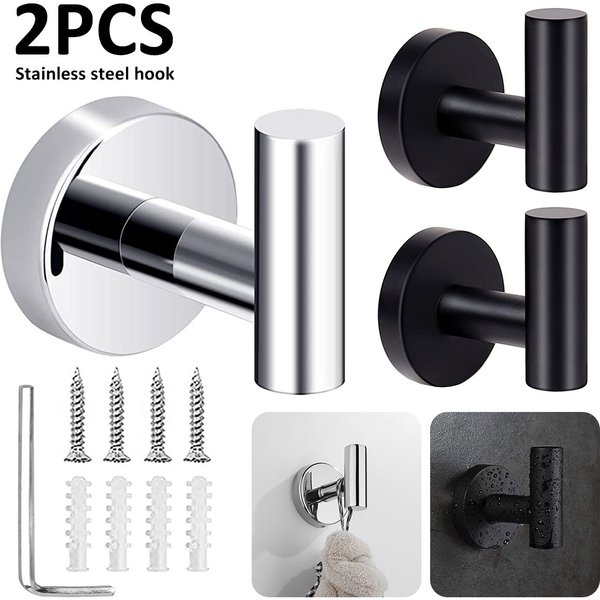 2Pcs Bathroom Towel Hooks Stainless Steel Coat Robe Hook Wall Mounted Hanger Towel Hanging Hook for Hotel Kitchen
