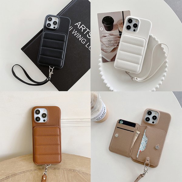 Handgelenkschlaufe, Brieftaschen-Handyhülle für iPhone 15, 14, 13, 12, 11, Pro Max, luxuriöse, mit Litschi-Muster, stoßfeste PU-Lederhülle