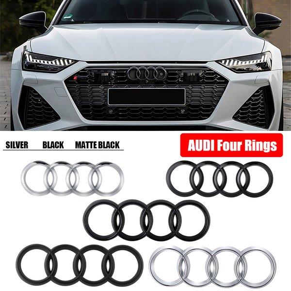 1 Stück 4-Ring Logo Auto Motorhaube Frontgrill Heckklappe Emblem Aufkleber für Audi A3 A4 A4L A5 A6 A6L A7 A1 A8L Q2L Q5 Q7 Q3 RS S5