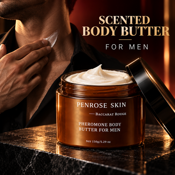 Beurre corporel aux phéromones pour hommes, parfum Baccarat Rouge, 150 g, PENROSE SKIN, hydratant nourrissant, parfum longue durée, soin de la peau du corps.