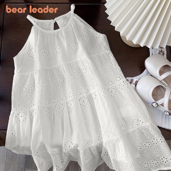 Bear Leader Ausgeschnittenes Mädchenkleid 2026 Sommer Kleines Mädchen Modisches Trägerkleid Weißes Urlaubskleid Mittellanges Westenkleid Mädchenkleid