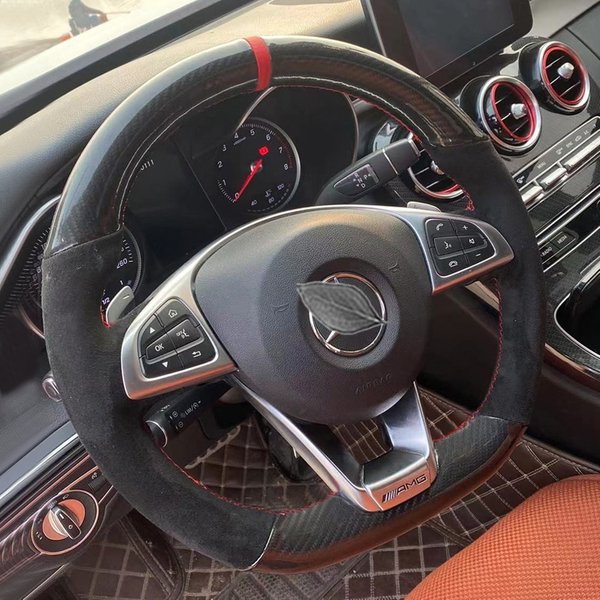 Für mercedes benz e c klasse gla c200 cla glc260 e300 manuelles nähen auto lenkrad abdeckung autozubehör wildleder carbon faser