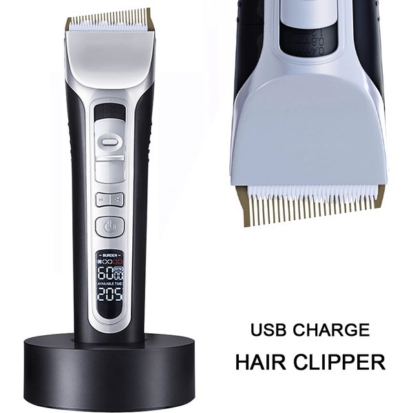 Tondeuse à cheveux professionnelle avec lame en titane et céramique, écran LCD, puissance élevée, machine à couper les cheveux pour hommes, salon de coiffure